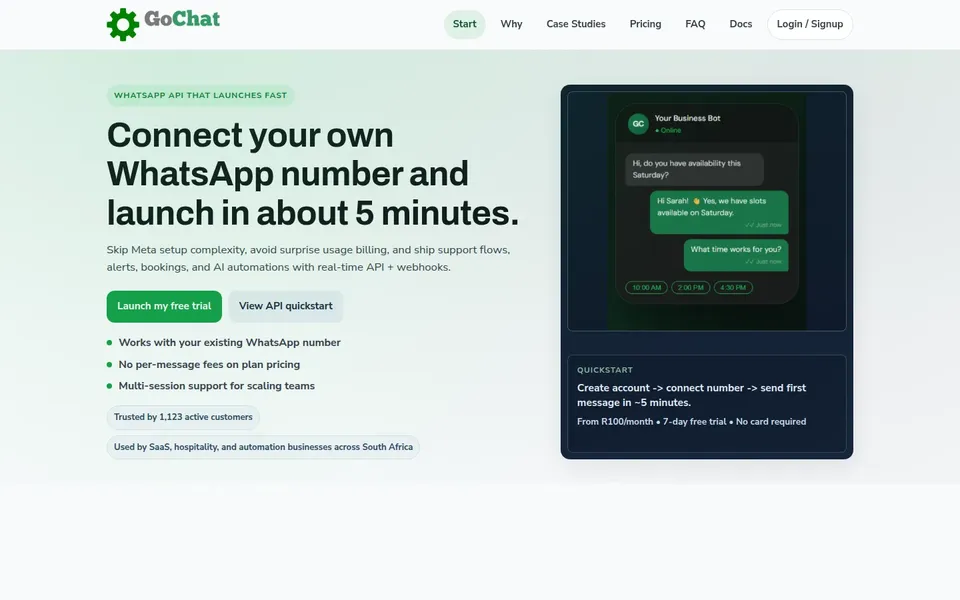 GoChatAPI website home page